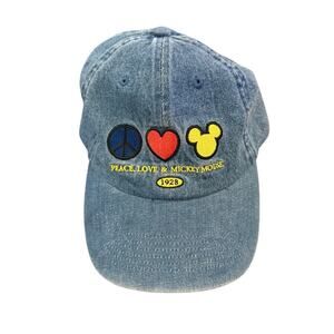 Disneyland Resort Peace Love Mickey Mouse 1928 Denim Dad Hat Adjustable Cap Blue